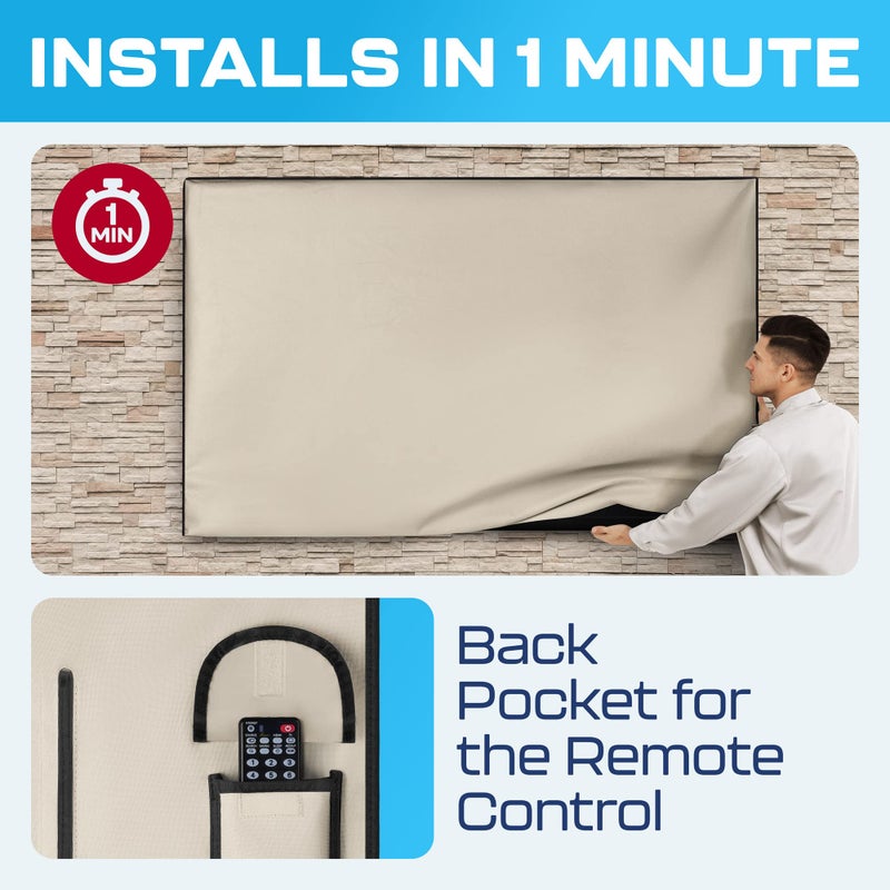 Garnetics غطاء تلفاز خارجي من غارنيتيكس 65 بوصة - مقاوم للماء، أغطية تلفاز مقاومة للعوامل الجوية مع واقيات شاشة ذكية، مثالي للاستخدام الخارجي، النقل، والتخزين - بيج - Image 4